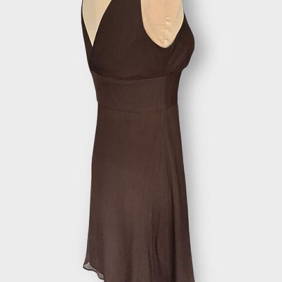 J. CREW 100% Silk Dress Size 4P Petite Chocolate Brown Surplice Midi Lined - Picture 3 of 8